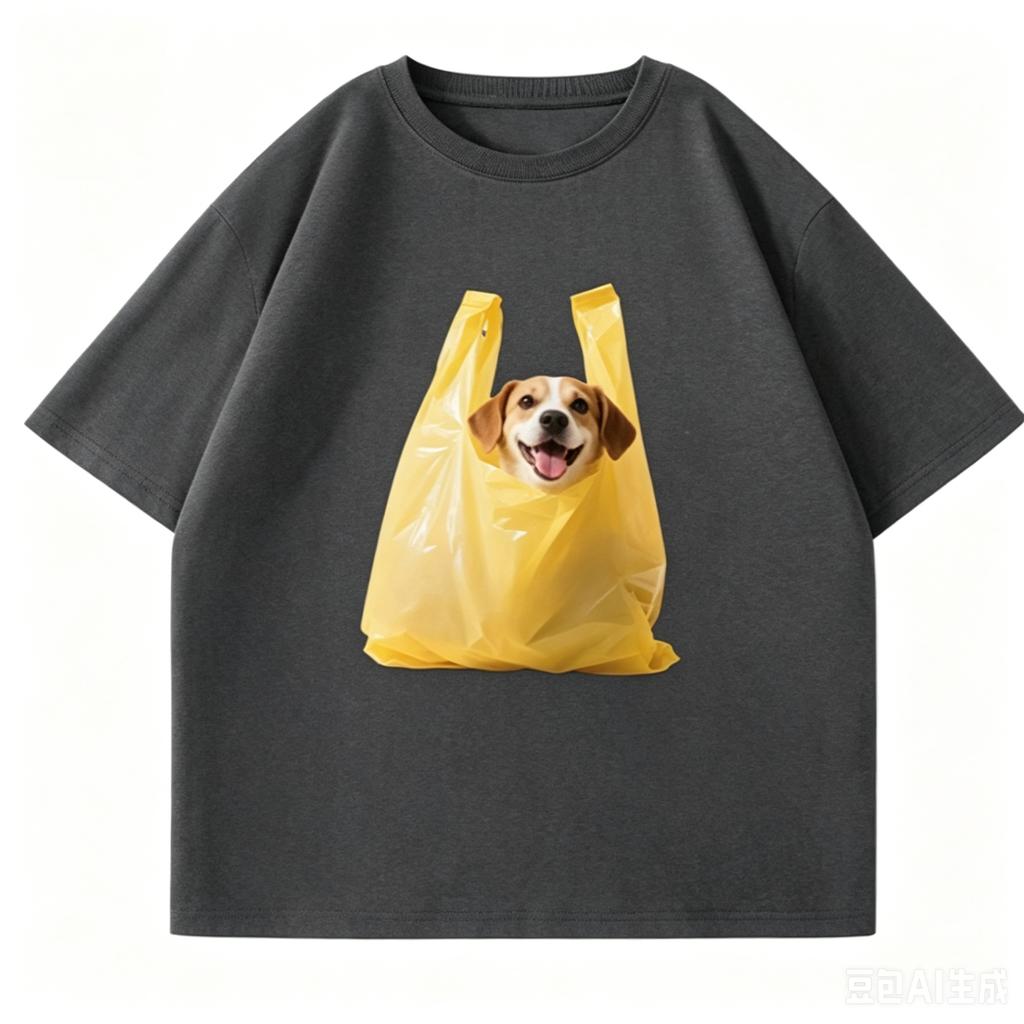 Cute Dog In Yellow Plastic Bag Graphic T Shirt Unisex Oversized Cotton Tee Funny Pet Animal Print Short Sleeve Streetwear Tshirt