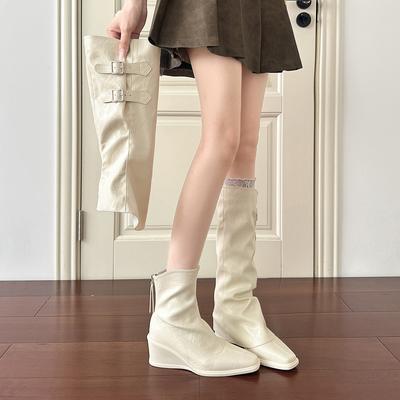Белые ботильоны на танкетке, женские осенне-зимние новые ботинки, женские съемные ботинки, эластичные тонкие ботинки