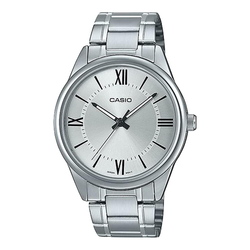 Casio MTP-V005D-7B5 Men's Standard Stainless Steel Silver Analog Watch with Roman Dial and Quartz Movement