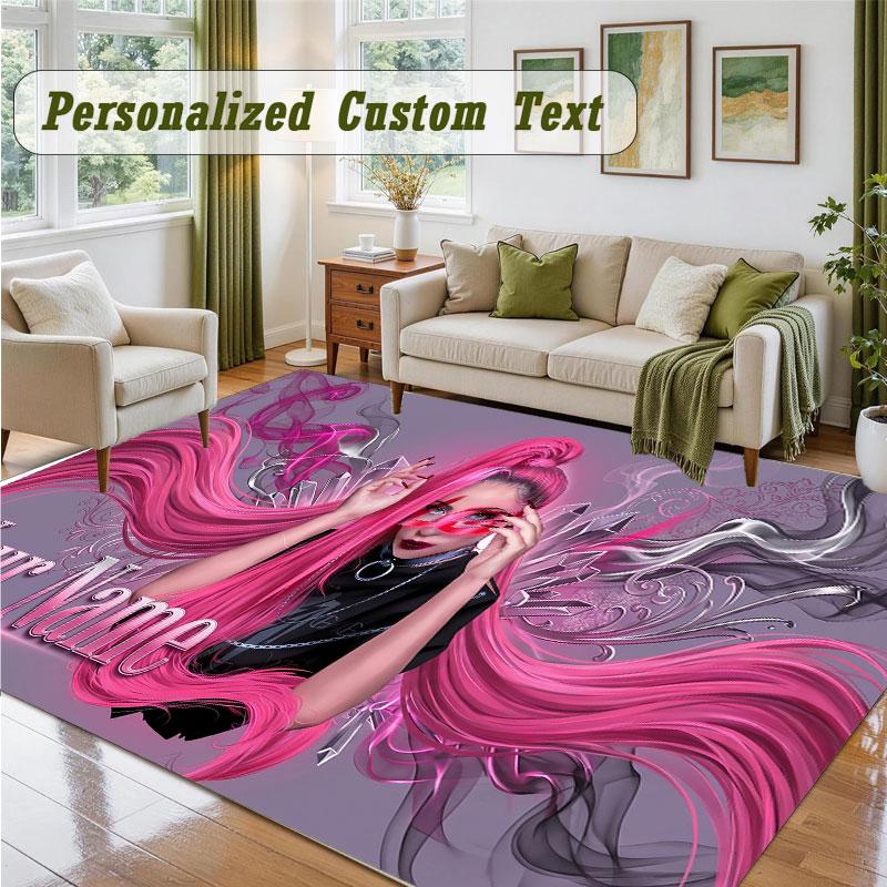 Crystal Velvet Square Rug Custom NameLady Gaga Pattern Non Slip Home Floor Decor Rug