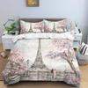 Набор постельного белья из 3 предметов Розовый Париж Городской пейзаж Принт Эйфелевой башни Уютный пододеяльник Размер Кинг, Квин, Одинарный Подарок на день рождения Декор для спальни