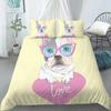 Cartoon Pug King Queen Double Full Duvet Cover Lovely Puppy Bedding Set Pet Animal Quilt Cover Yellow Polyester Comforter Cover