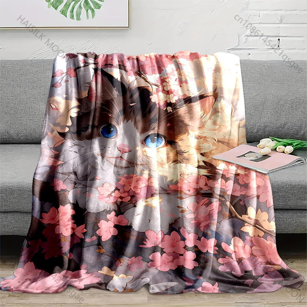 Multiple sizes Cat hiding in cherry blossoms Blanket Suitable for Home Bedroom Sofa Travel Camping Blanket Various Sizes Gifts