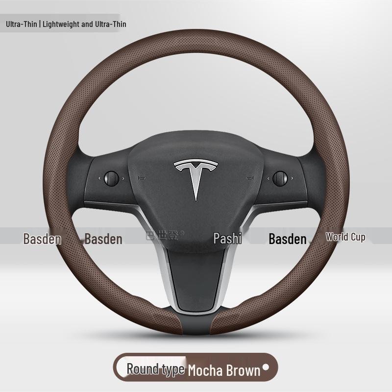 Genuine Leather Steering Wheel Cover for Tesla Model Y, 3, X, S