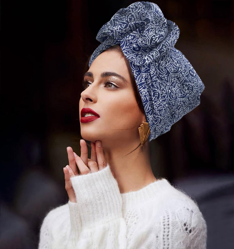 Французская винтажная тюрбан-шапка с изгибом Модная женская хлопковая бандана-повязка на голову Женская шапочка для покрытия волос Цветочный принт Женские головные повязки