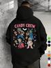 Colorful Hoodie, Halloween Streetwear, Pullover Sweatshirt, Candy Crew Graphic Print, Mummy Witch Wolf Design with Lollipops And B