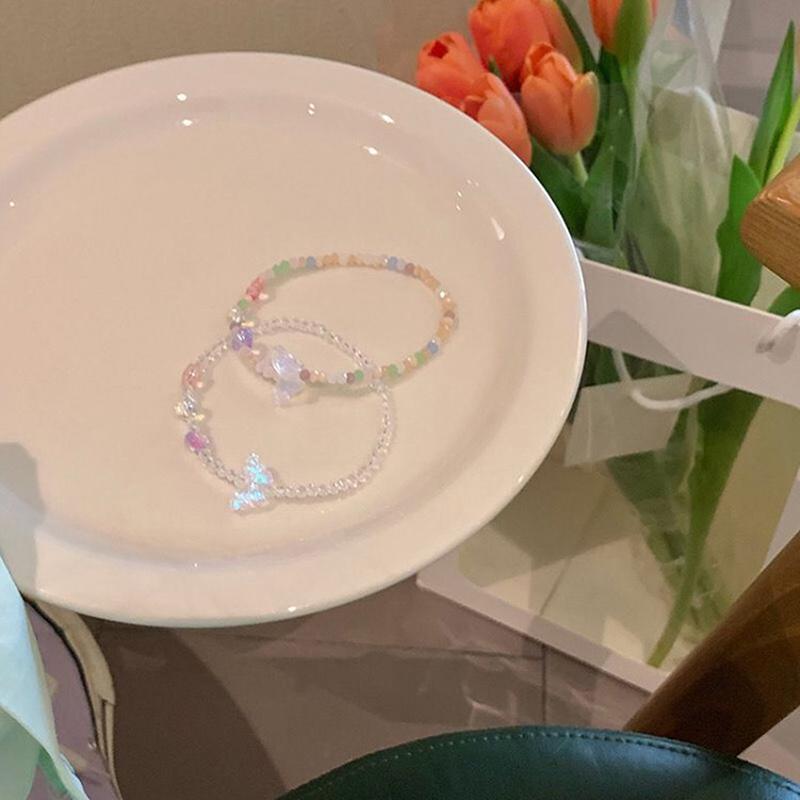 Браслет из бисера, милый простой браслет, милая стеклянная бабочка, цветок, акрил для женщин, девочек, ювелирные изделия, подарки