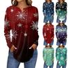 Women's Fashionable Loose-Fit Button-Down Collar Christmas Print Long-Sleeved Top
