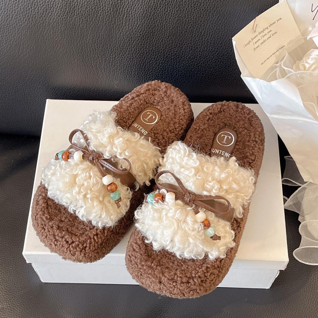 Женские пушистые туфли на толстой подошве для увеличения роста, новинка осени 2025, ленивые туфли, универсальные, с темпераментом, маленькие тапочки