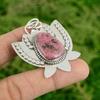 925 Silver Pear Rhodonite Gemstone Art Deco Birthday Lotus Sister Ethnic Pendant
