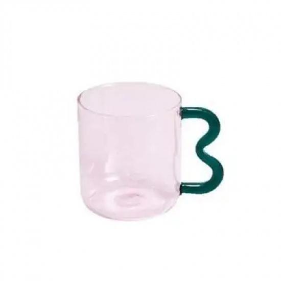 Colored Glass Cup with Wave Handle Coffee Breakfast Cup Large Capacity Milk Cup Microwaveable Cross-border