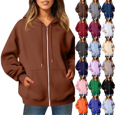 Женская повседневная модная однотонная куртка с длинными рукавами, карманом, молнией, капюшоном, затягивающимся шнурком