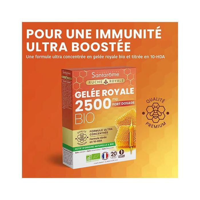 Santarome Ruche Royale Gelée Royale 2500 MG Bio Immunité 20 Ampoules