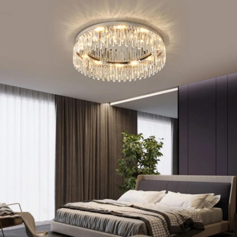 Bymaocar Modern Flush Mounted Round Crystal Chandelier LED Ceiling Light Pendant Lamp Fixture 110V Ideal Gift Fit 15-20m² Area