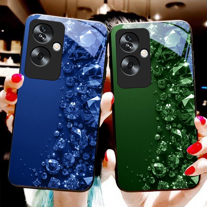 Полностью бриллиантовый чехол для телефона Oppo A79 5G 58 78 74 60 4G Reno 11F Realme GT 6 11 Note 50 10 C55 X2 из закаленного стекла, черный