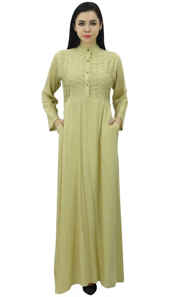 Bimba Женское платье-джильбаб с воротником-стойкой и карманами, длинный рукав