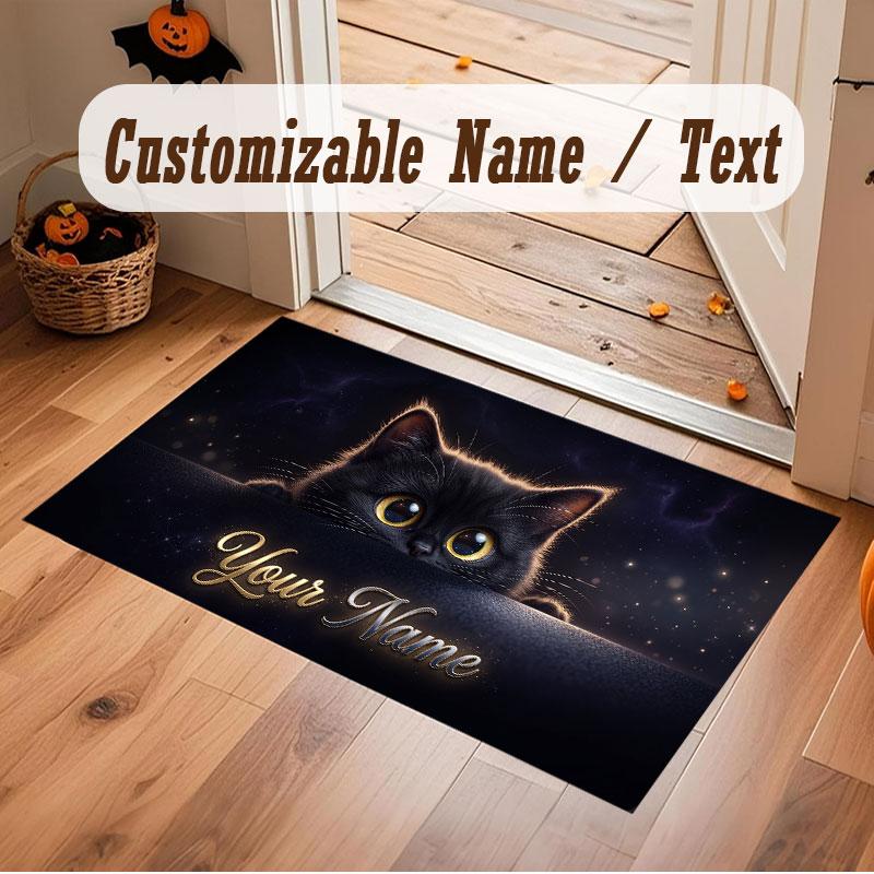 Cat Theme Crystal Velvet Floor Rug Personalized Custom Name Text Warm Carpet Home Decoration