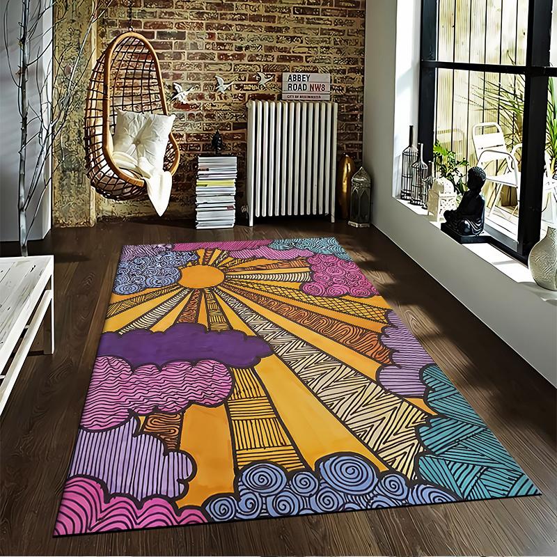 Colorful Abstract Sunburst and Cloud Pattern Carpet for Home Decor Suitable for use as an anti-slip for living room bedroom sofas