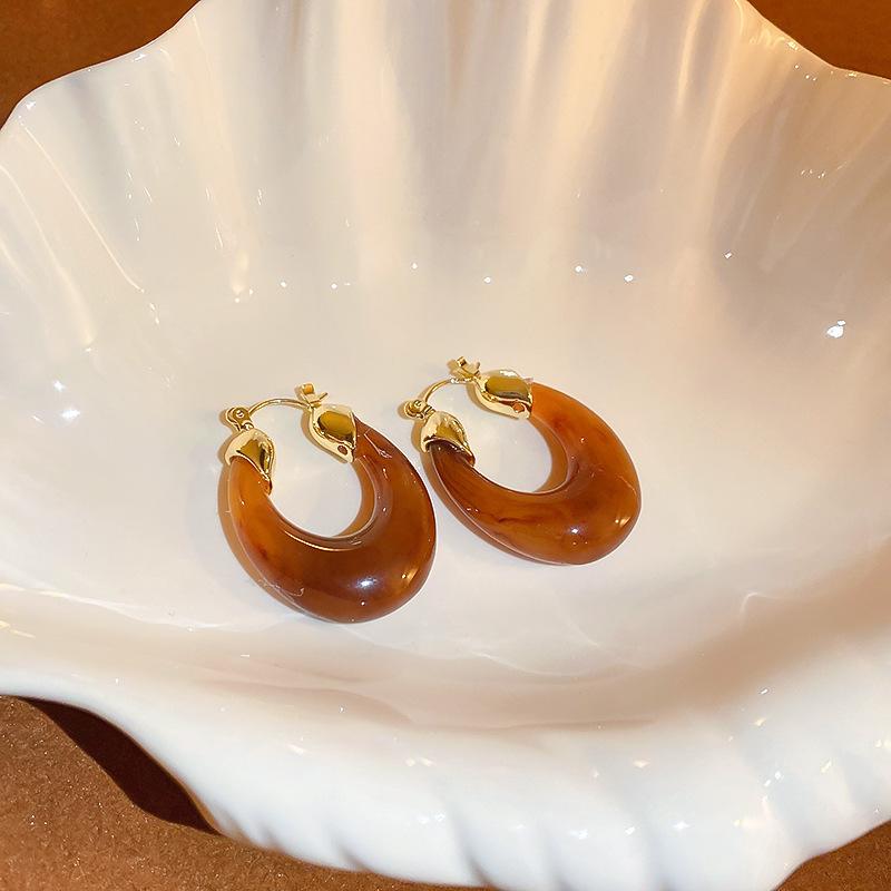 Maillard Style Coffee Colored Geometric Flower Heart Earrings Fashionable Temperament Earrings Retro High-end Earrings