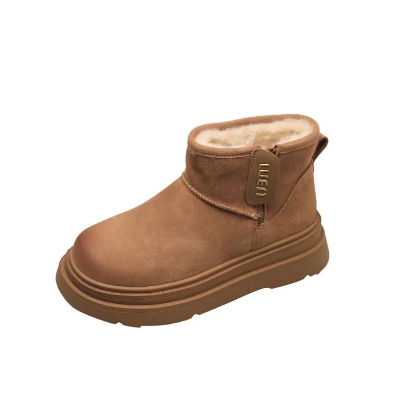 Модные женские замшевые ботинки на платформе с плоской подошвой из хлопка и меха, брендовые зимние плюшевые теплые ботинки для женщин 2025 года, модные удобные ботинки Mujer