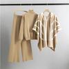 Women's Autumn/Winter Casual Three-Piece Set: Knitted Sweater Shawl, Cape, and Wide-Leg Pants
