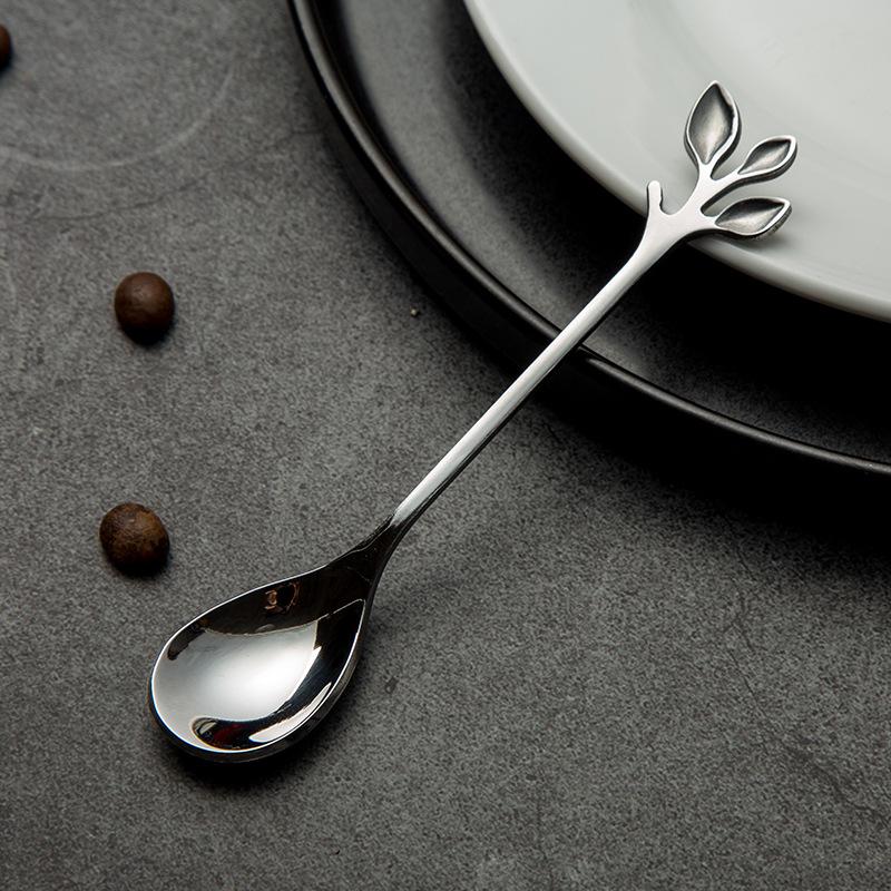 Набор ложек и вилок из нержавеющей стали Golden Leaf — маленькая кофейная, для помешивания, десертная ложка с креативной фруктовой вилкой