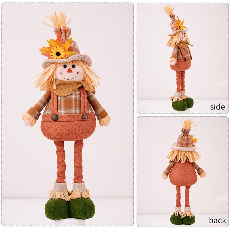 Thanksgiving Harvest Season Scarecrow Ornament Adjustable Doll Tabletop Decoration for Home Retractable Figurine