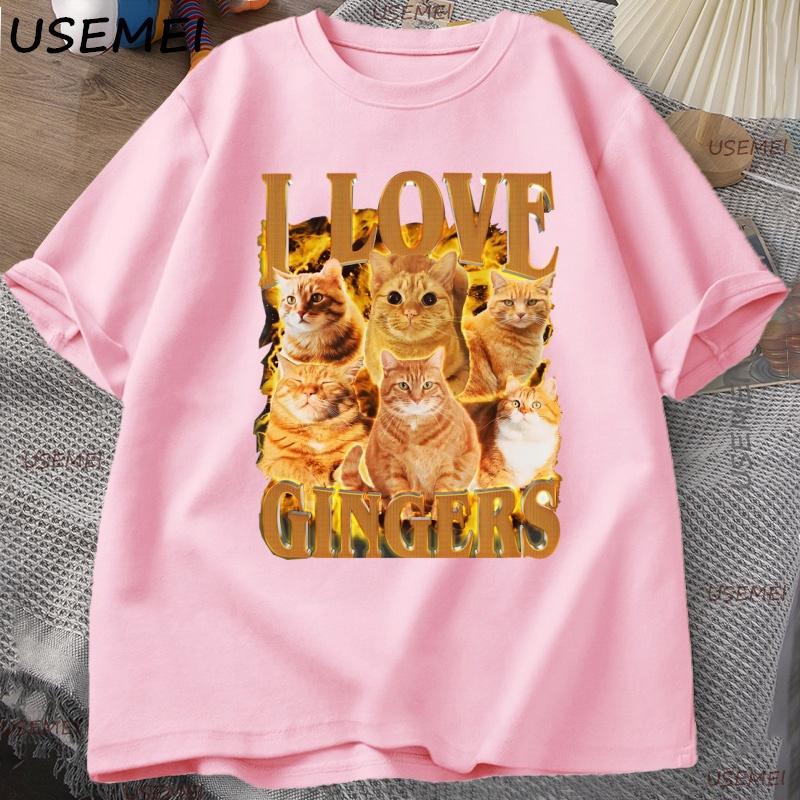 I Love Gingers T Shirt Funny Orange Cat Tee Retro Y2K Unisex TShirt Casual Cotton Short Sleeve Round Neck Tshirt Streetwear