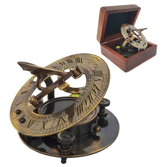 Brass Compass  Brass Sundial  Marine Boat Gift Pocket Sun Dial in Box Nautical Marine Gift Sun Clock Pirate Ship Replica Watch