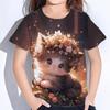 Одежда для девочек Милая футболка с принтом кота Футболка с коротким рукавом для девочек Летняя детская одежда Футболка с круглым вырезом Футболки Модная детская футболка