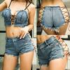 (SU)Sexy Womens Bandage Jeans Pants Denim Shorts Hole High Waist Hollow Out Bottom