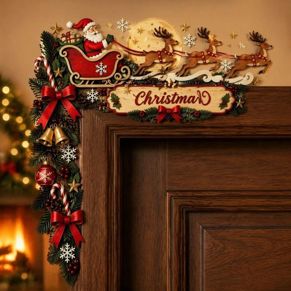 Holiday Themed Wooden Christmas Door Frame Ornament Holiday Door Edge Decoration Christmas Party