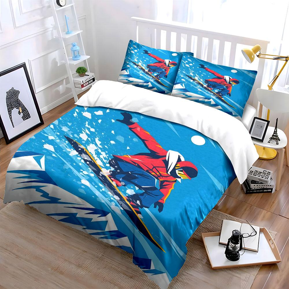 Snowboarder amid snowy landscape. Bedding sets Duvet cover sets Duvet covers Pillowcases(1 * Duvet Cover 2 * Pillowcases without duvet insert)
