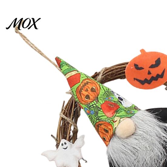 Hanging Door Decoration Halloween Gnome Wreath, Faceless Rattan Rustic Party Decor with Pumpkin Ghost for Front Wall Holiday Wreath