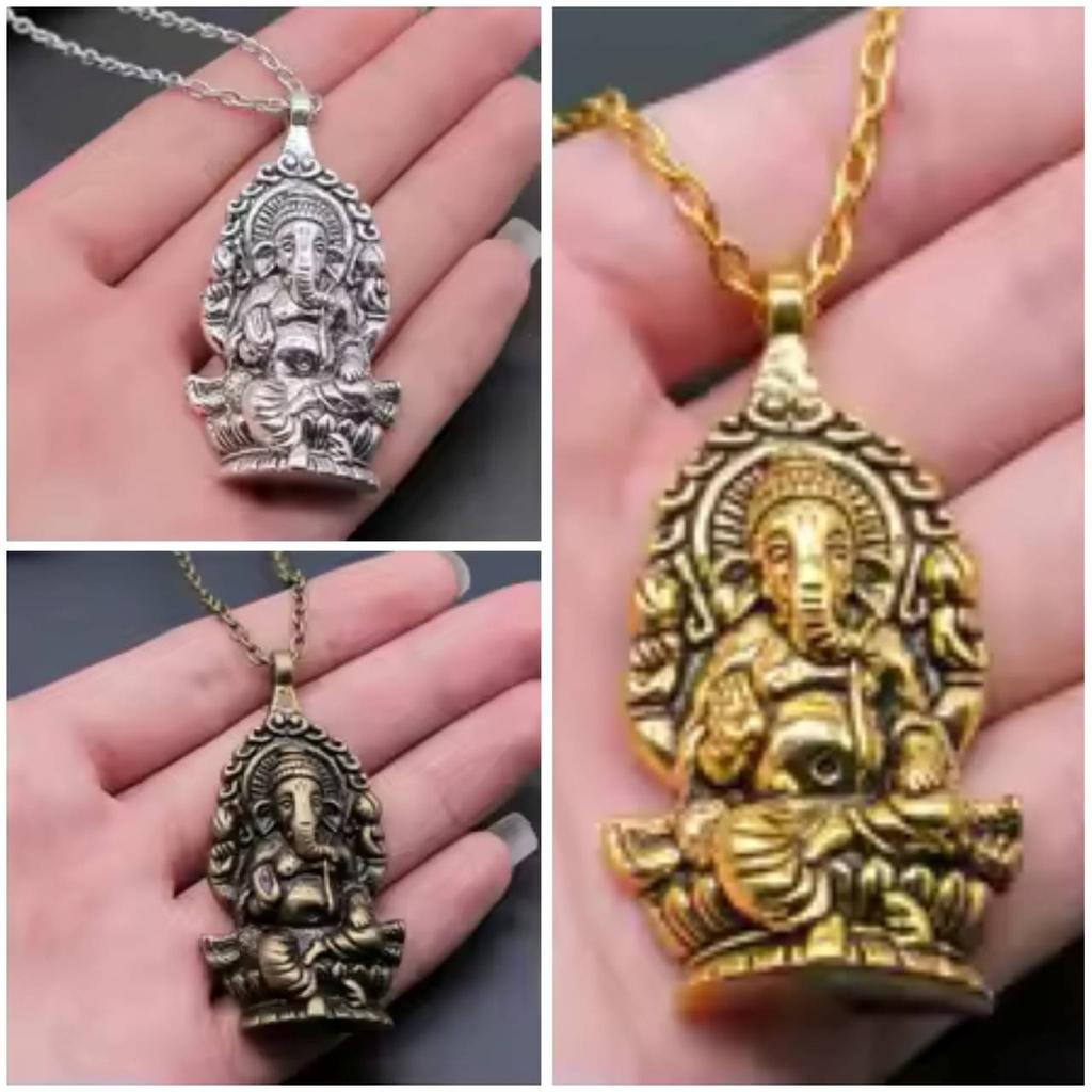 Vintage Retro Ganesha Hindu Elephant Head God Pendant Necklace Chain Unisex Men Women Fashion Gothic Amulet Talisman Success Wealthy Rich Jewelry Gift