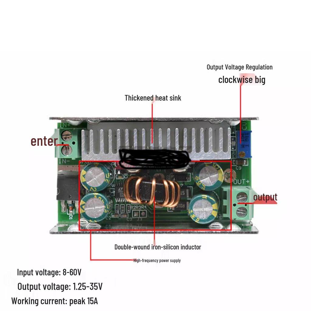 DC1 Регулируемый 200 Вт Высокомощный Синхронный Понижающий Преобразователь Модуль