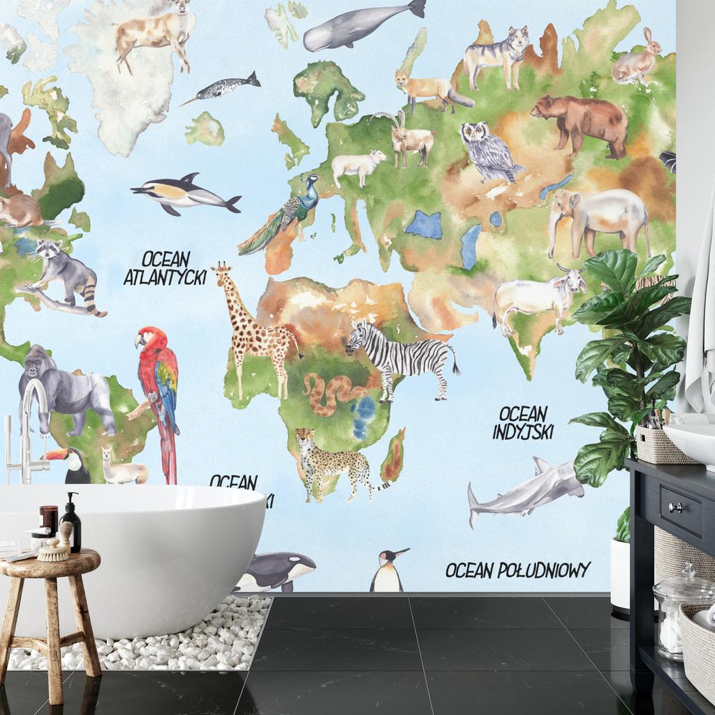 Photomural Watercolor World Map Self-Adhesive Mural 152.5x104