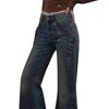 Women's American Retro Low-Rise Rhinestone Flare Jeans