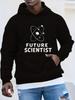 Plus Size "Future Scientist" hoodie with Atomic Model Design - Black Casual Loose Fit