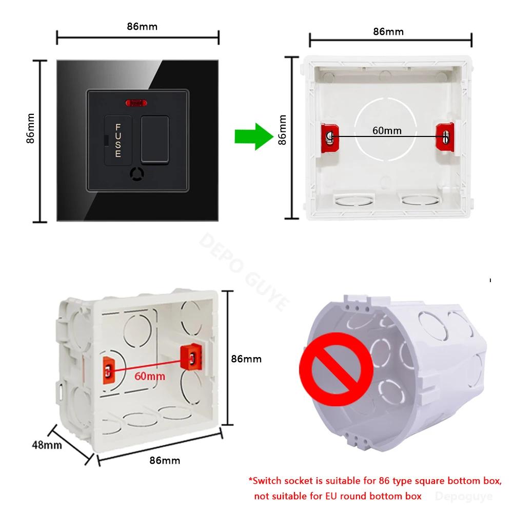 86 Тип UK 13A Переключатель с предохранителем Электрический выключатель Световые шпоры Неоновый черный Белый серый Закаленное стекло Предохранитель 13A Настенный выключатель Панель
