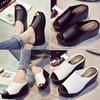 Women Sandals Platform Wedge PU Leather Mules Open Toe Slides Shoes Summer