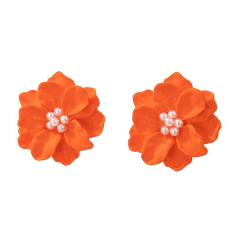 1 Pair Big Orange Pink White Yellow Camellia Flower Earrings for Women Elegant Gift Ear Studs Jewelry Durable and Useful