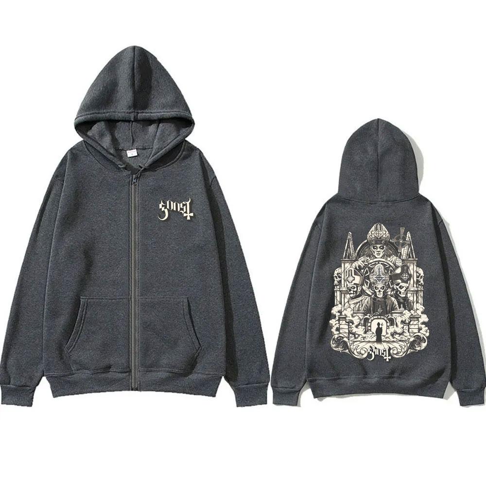Толстовка с капюшоном Ghost Band Zipper, осень-зима, для мужчин и женщин, повседневная, свободного покроя, мужская, винтажная, готическая, рок, металлическая, на молнии
