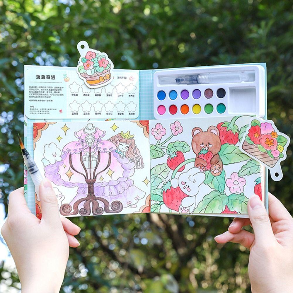 with 10-Color Pigment Blocks Blank Doodle Book Set Watercolor Coloring Set Art Painting Supplies