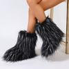 Women's Furry Faux Fur Boots Fuzzy Fluffy Mid Calf Snow Boots Winter Suede Warm Fur Lined Booties Flat Boots for Women Casual Ankle Booties Shoes