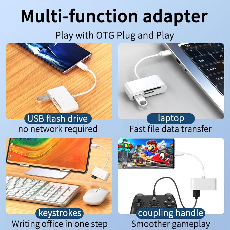 Veggieg Factory Multi Function 3 in 1 SD Card Reader OTG Extender Extension Plug Adapter Price USB Type-C Card Reader