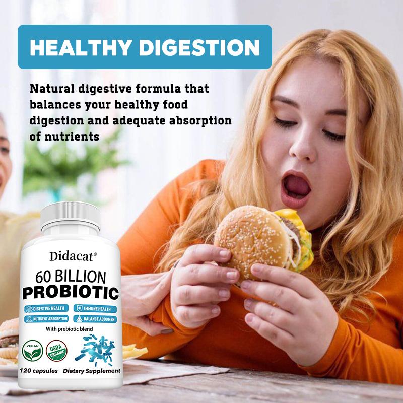 60 Billion Probiotic with Prebiotic Blend, USDA Organic 120 Capsules Digestive Health Supplement