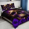 Soft And Breathable Duvet Cover Set Purple Rose Skull Pattern Bedding Set For Bedroom Guest Room And Dorm Decor