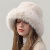 Imitation Fur Plush Bucket Hat Fluffy Hat Winter Cap Elegant Artificial Fur Hat  Female/Girls