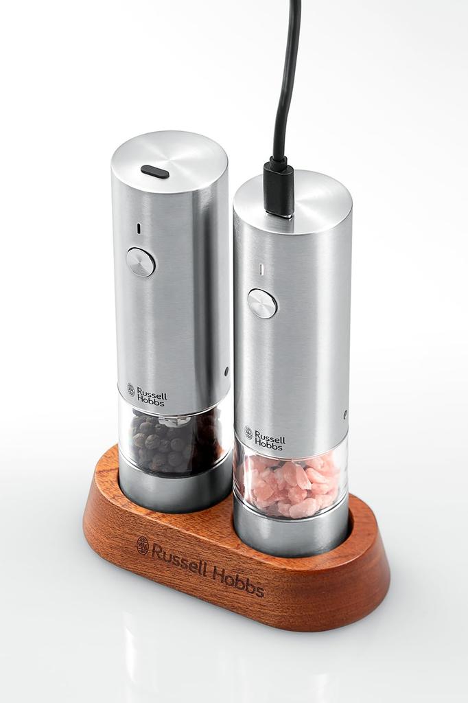 Russell Hobbs Russell Hobbs 7942JP Перезаряжаемая мельница для соли и перца, набор из 2 шт., 3 месяца расширенной гарантии, подарок [официальный] и